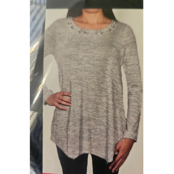 Rafaella Tops - New Rafaella Striped Tunic Top Grommet Neckline Long Sleeve Casual Womens Medium
